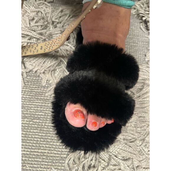 Michael kors faux fur sandals/slippers slides sz 10 - Picture 2 of 6